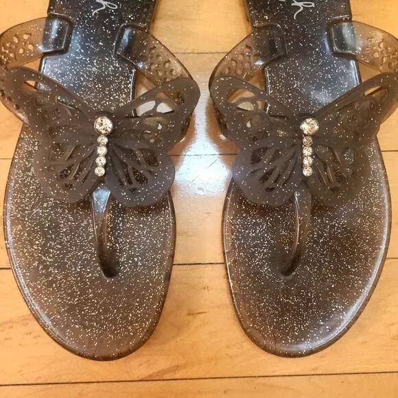 Coach Pasarella Butterfly Jelly Sandals Size 7 Black Glitter RARE Retired Style - Picture 6 of 6
